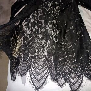 Long Black Lace Cardigan Cover Up With Sleeves